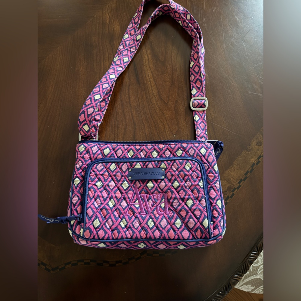 Vera Bradley Pink and Blue Patterned Crossbody Bag personalized